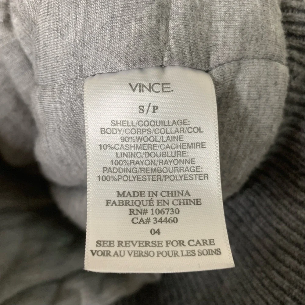 Vince Mens Gray Wool/ Cashmere full zip thick Vest S
